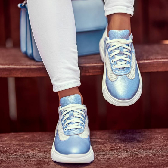 Damesneakers 6015 blå perlemor kombineret
