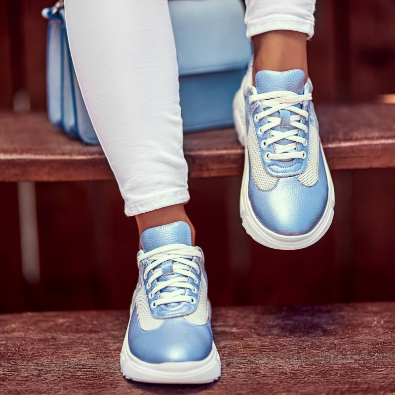 Damesneakers 6015 blå perlemor kombineret