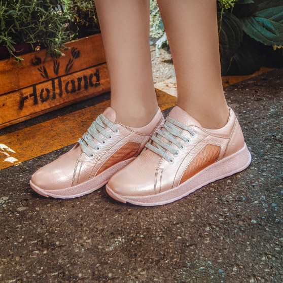 Dame sneakers/casual sko 6010 pudder perlemor kombineret