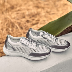 Damesneakers 6024 sølv+hvid