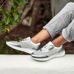 Damesneakers 6024 sølv+hvid