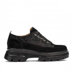 Dame casual sko 6043 sort velour kombineret