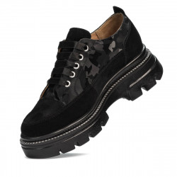 Dame casual sko 6043 sort velour kombineret
