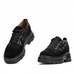 Dame casual sko 6043 sort velour kombineret