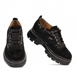 Dame casual sko 6043 sort velour kombineret