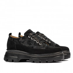 Dame casual sko 6043 sort velour kombineret
