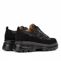 Dame casual sko 6043 sort velour kombineret