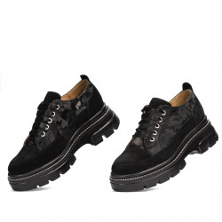 Dame casual sko 6043 sort velour kombineret