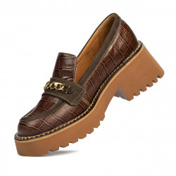 Dame casual sko 6041 croco brun kombineret