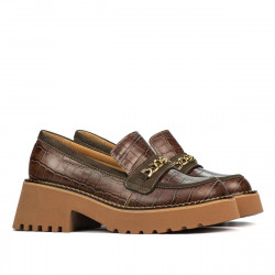 Dame casual sko 6041 croco brun kombineret