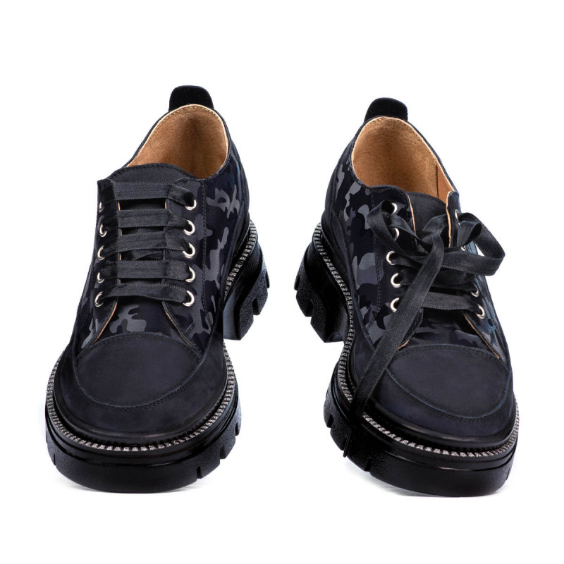 Dame casual sko 6043 indigo ruskind kombineret