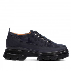 Dame casual sko 6043 indigo ruskind kombineret