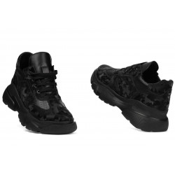 Dame sportssko 6053 sort camouflage kombineret