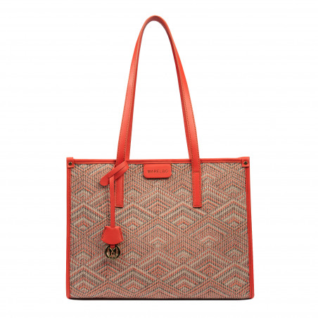 Dame strandtaske 031-1g lyserød kombineret motiv+orange