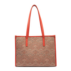 Dame strandtaske 031-1g lyserød kombineret motiv+orange
