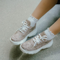 Damesportssko 6053 beige kombineret camouflage lifestyle