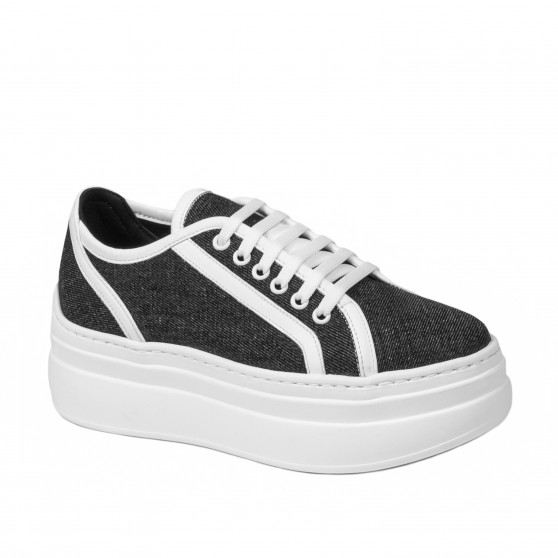 Damesneakers 6089 sort kombineret jeans