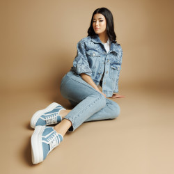 Damesportssko 6089 blå kombineret jeans lifestyle
