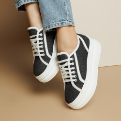 Damesneakers 6089 sort kombineret jeans lifestyle