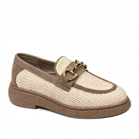 Damesko casual 6092 beige raffia kombineret