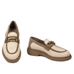 Damesko casual 6092 beige raffia kombineret