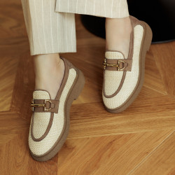 Damesko casual 6092 beige raffia kombineret lifestyle