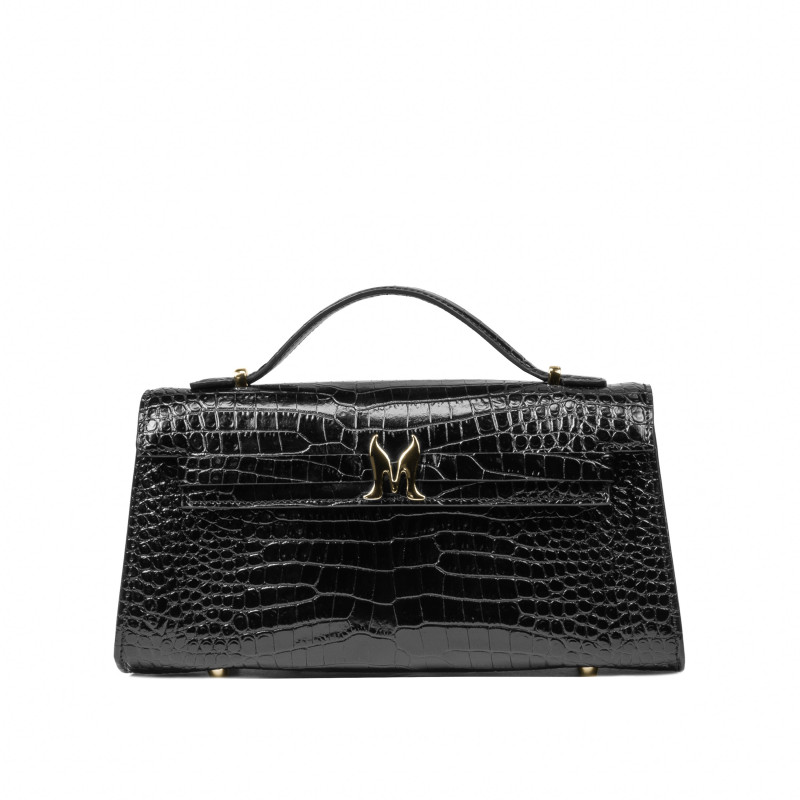 Dame skuldertaske 041g croco lak sort