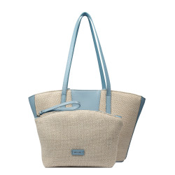 Dame strandtaske 044g 01 blue sky+rafia