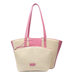 Dame strandtaske 044g 01 lyserød barbie+rafia