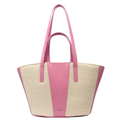 Dame strandtaske 044g 01 lyserød barbie+rafia