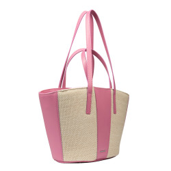 Dame strandtaske 044g 01 lyserød barbie+rafia