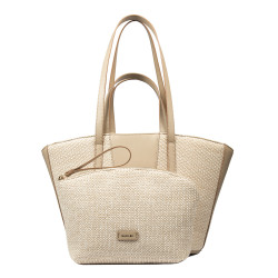 Strandtaske til damer 044g nude+raffia