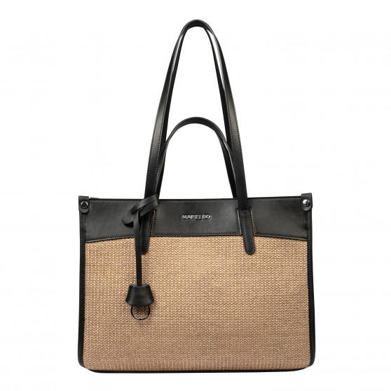 Dame strandtaske 045g 01 sort nappa+karamel raffia