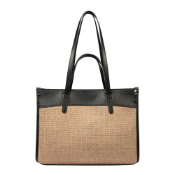 Dame strandtaske 045g 01 sort nappa+karamel raffia
