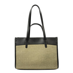 Dame strandtaske 045g 01 sort nappa+rafia sand oliven