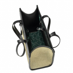 Dame strandtaske 045g 01 sort nappa+rafia sand oliven