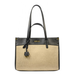 Dame strandtaske 045g sort napa+raffia