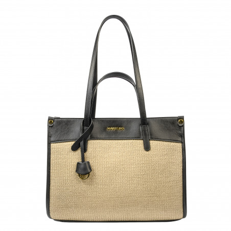 Dame strandtaske 045g sort napa+raffia