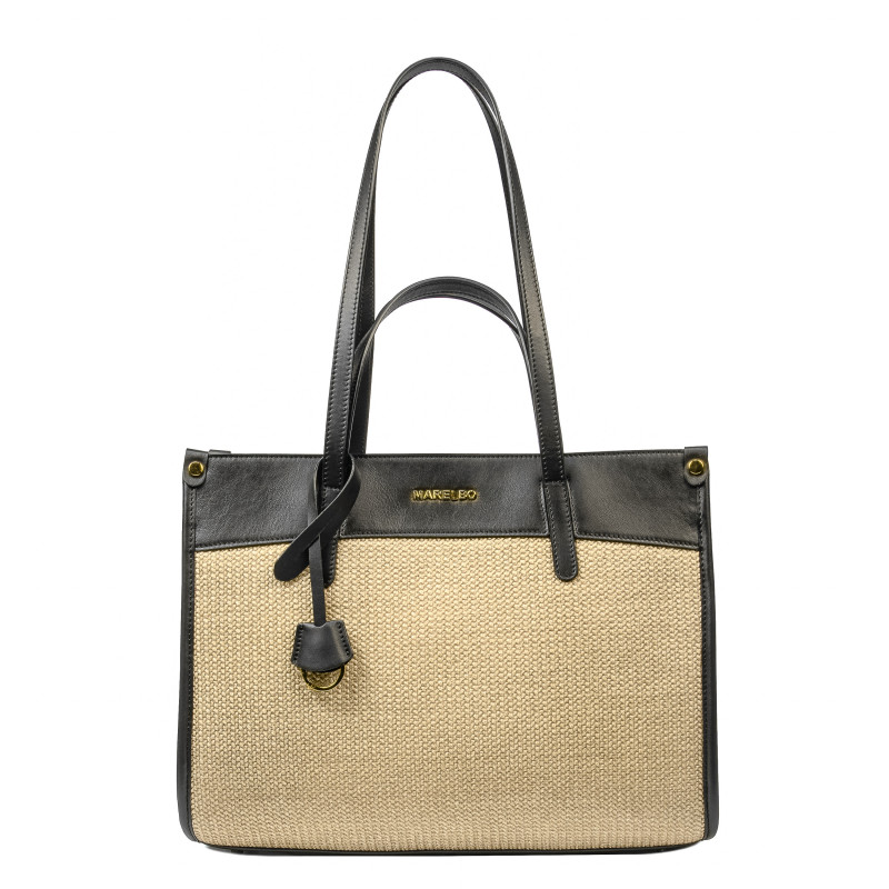 Dame strandtaske 045g sort napa+raffia