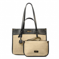 Dame strandtaske 045g sort napa+raffia