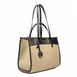Dame strandtaske 045g sort napa+raffia