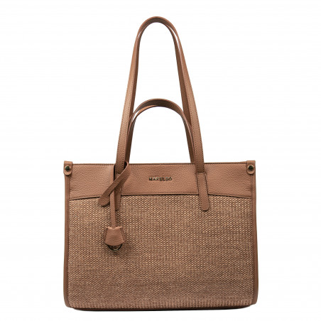 Dame strandtaske 045g camel+raffia caramel