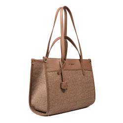 Dame strandtaske 045g camel+raffia caramel
