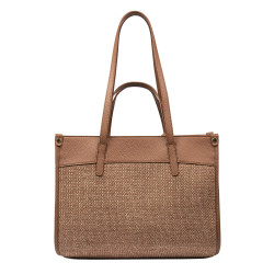 Dame strandtaske 045g camel+raffia caramel