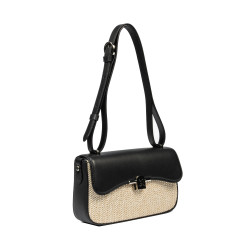 Dame skuldertaske 046g 01 sort napa+raffia