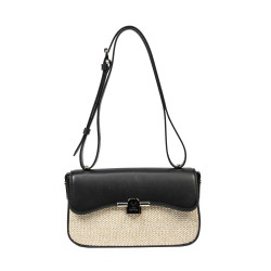 Dame skuldertaske 046g 01 sort napa+raffia