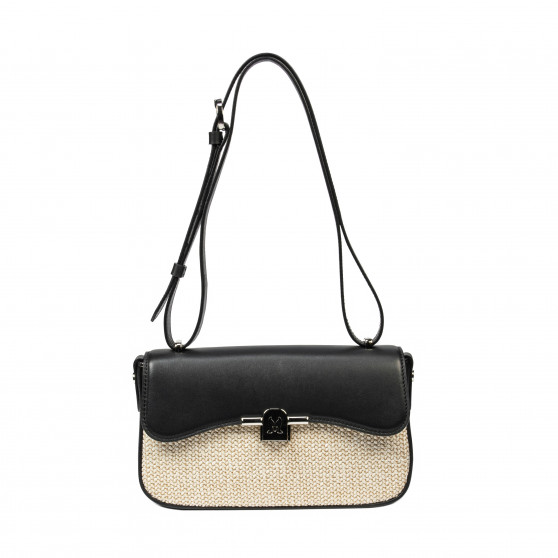 Dame skuldertaske 046g 01 sort napa+raffia