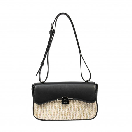 Dame skuldertaske 046g 01 sort napa+raffia