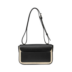 Dame skuldertaske 046g 01 sort napa+raffia