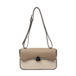 Dame skuldertaske 046g 01 cappuccino+raffia